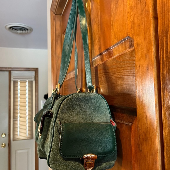 Maxx NY Forest Green Suede 4 Pocket Handbag Shoulder Bag - Picture 2 of 6
